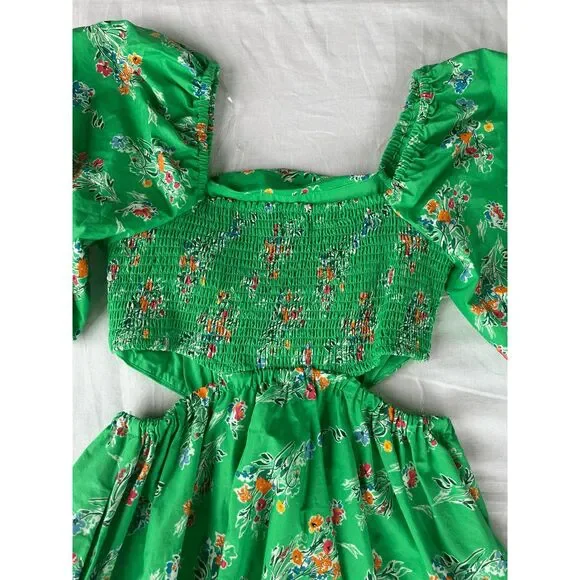 Green Balloon, Cutout Midi Dress, Size Medium, Festival, Whimsical, Flowers - Picture 6 of 7
